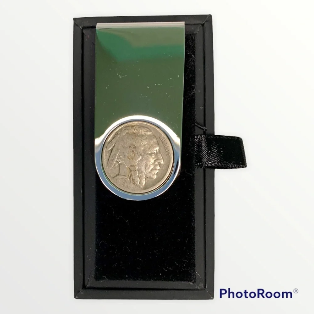 Men's Silver Money Clip with Buffalo Indian Head Nickel NWT